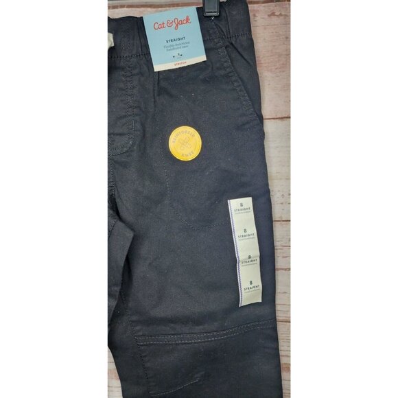 Cat & Jack Straight Leg Flexible Drawstring Reinforced Knee Kids Black Pants - Picture 6 of 11